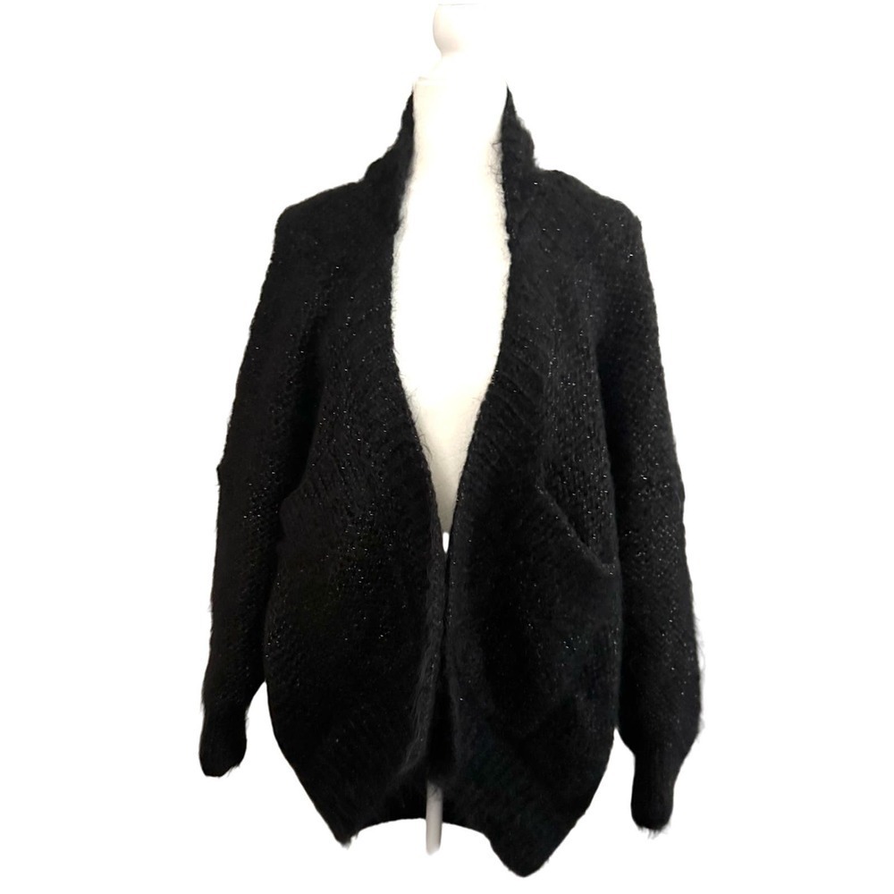 MES DEMOISELLES Paris Fuzzy Slouchy Mohair Lars Cardigan Black Metallic Silver